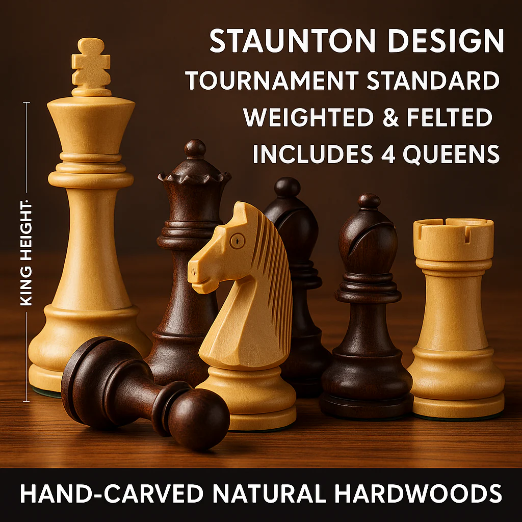 3.9 Inch - Grandmaster Chess Pieces – Brown and Natural Wood - Image 5