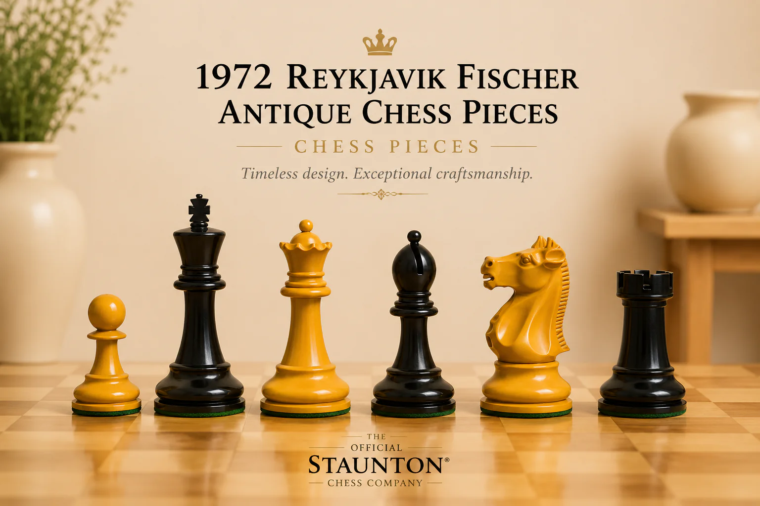 Fischer Antique Chess Pieces, Anegre Chessboard & Vinyl Box - Image 2