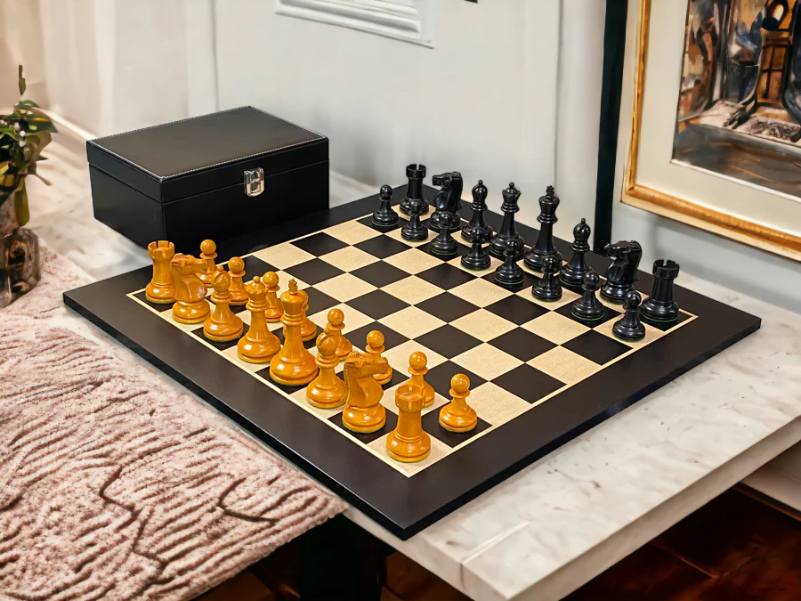 Fischer Antique Chess Pieces, Anegre Chessboard & Vinyl Box - Image 4