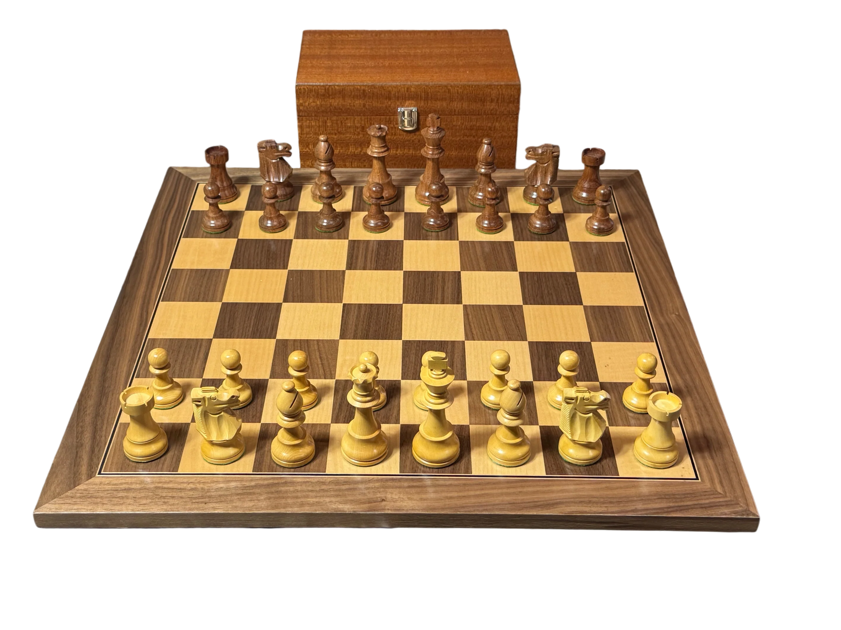 4” British Acacia Walnut Deluxe Chess Set & Mahogany Box - Image 2