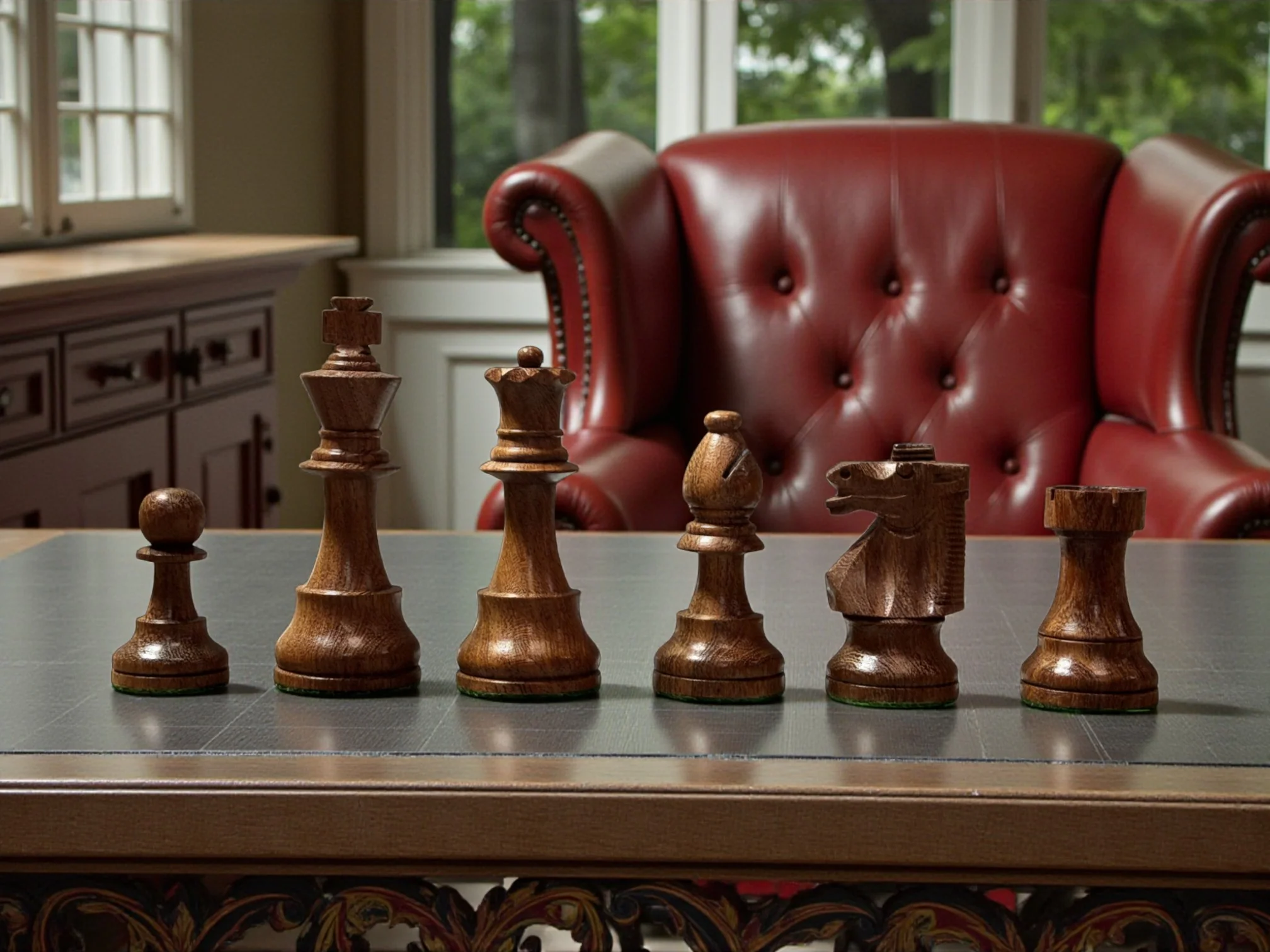 4” British Acacia Walnut Deluxe Chess Set & Mahogany Box - Image 6