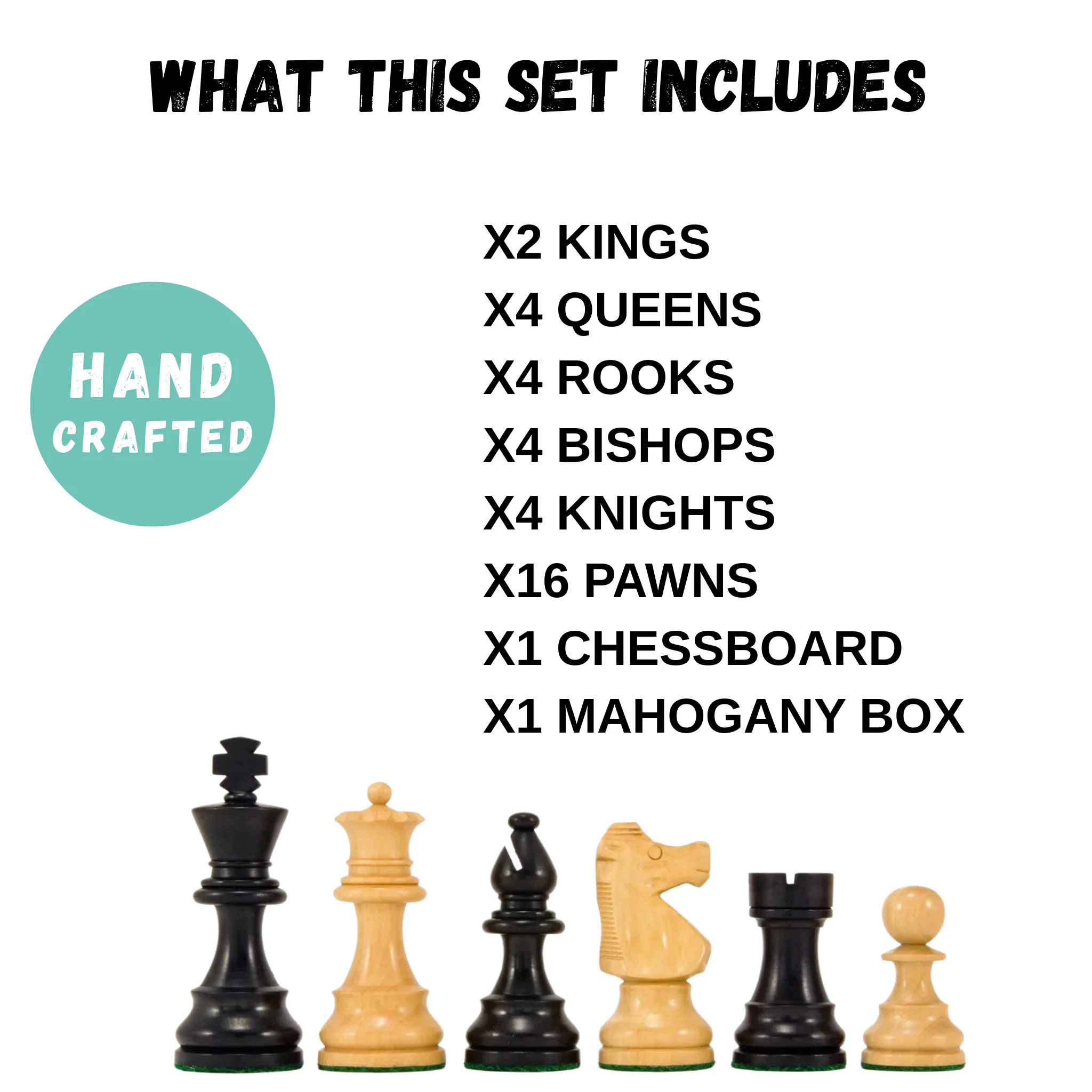 British Black Mahogany Chess Set & Mahogany Box - Image 3