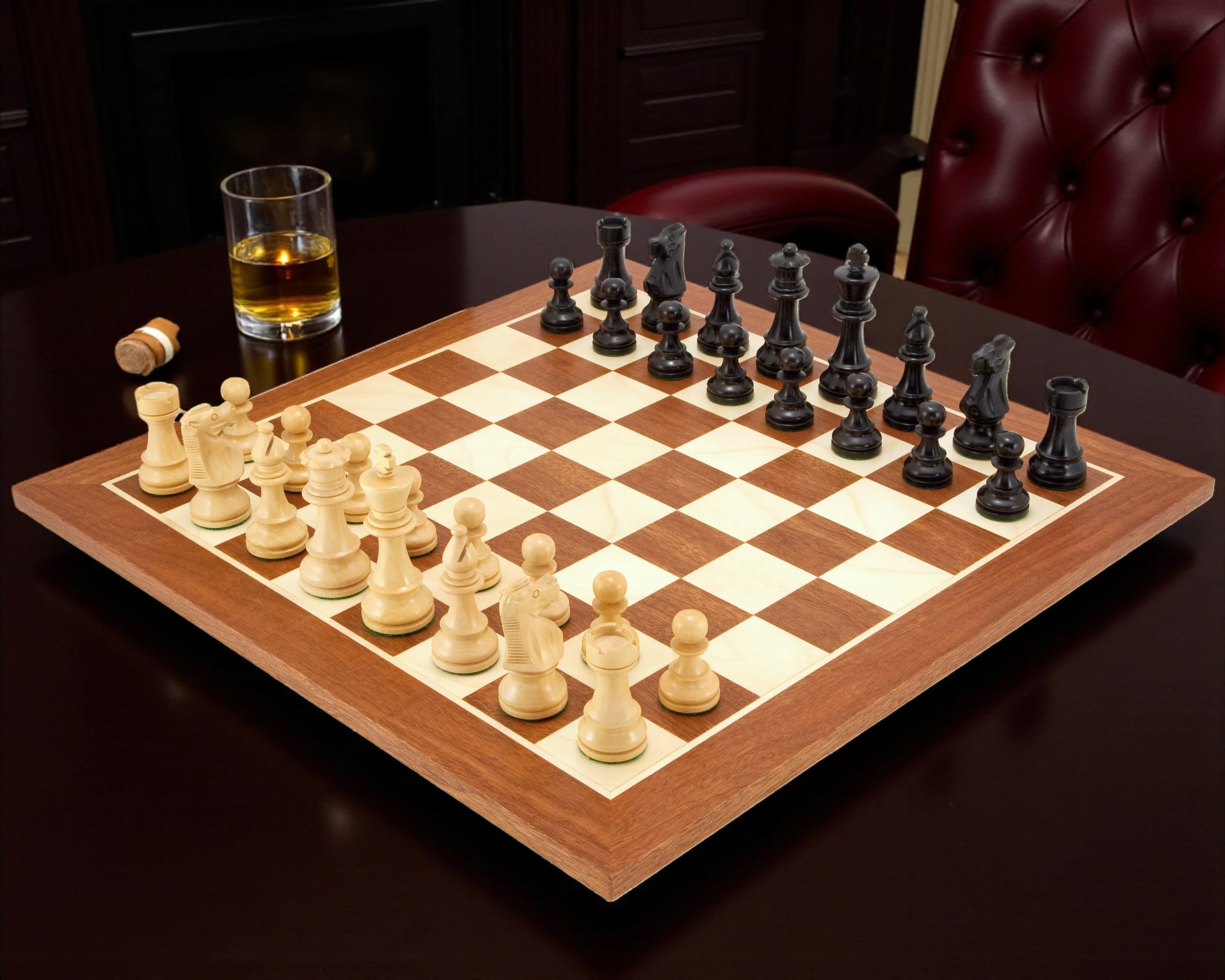 British Black Mahogany Chess Set & Mahogany Box - Image 4