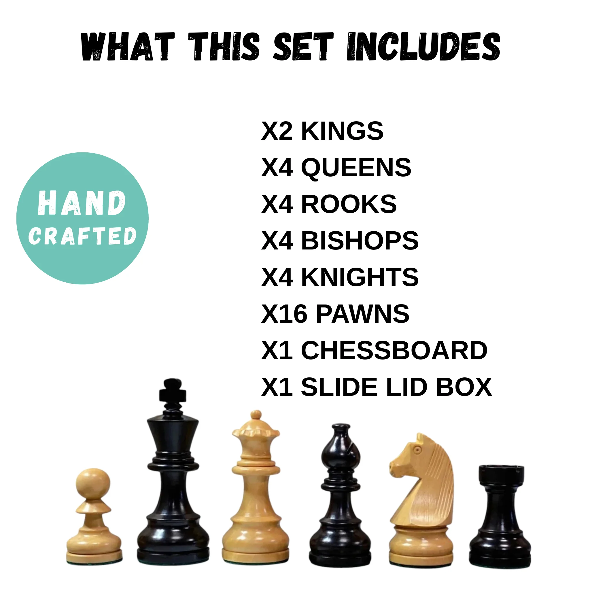 3.75" Grandmater Black Mahogany Deluxe Chess Set and Slide Lid Box - Image 3