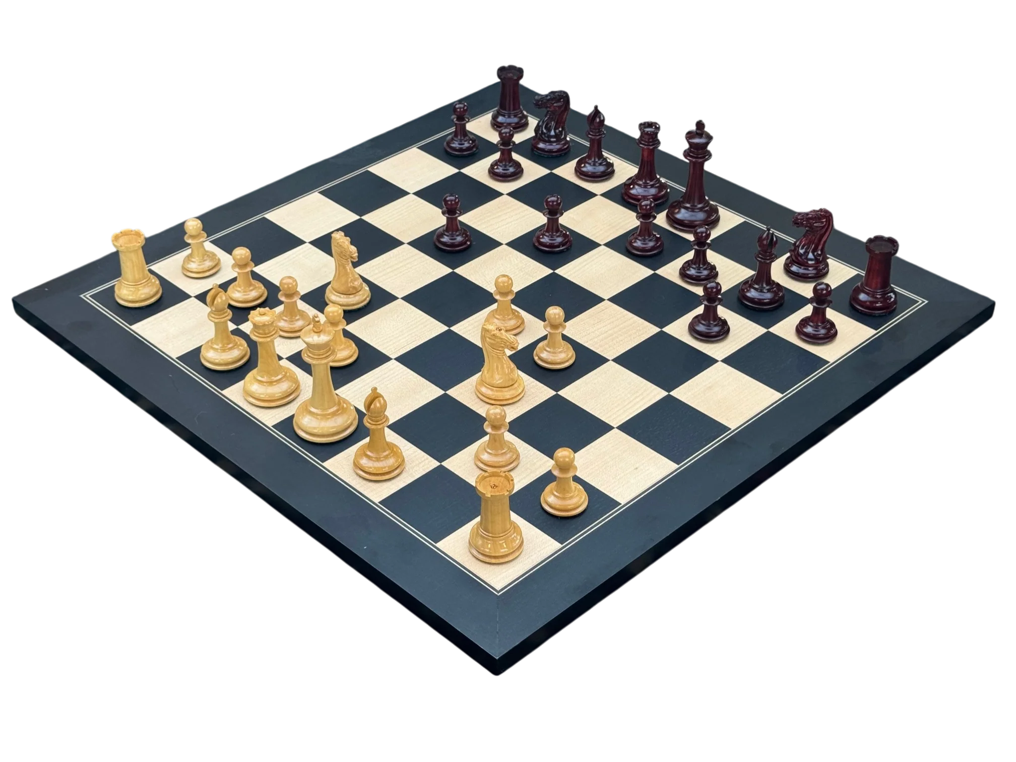 Cooke 3.5" Claret Lacquered Chessmen- 52cm Anegre Deluxe Chessboard & Vinyl Box - Image 2