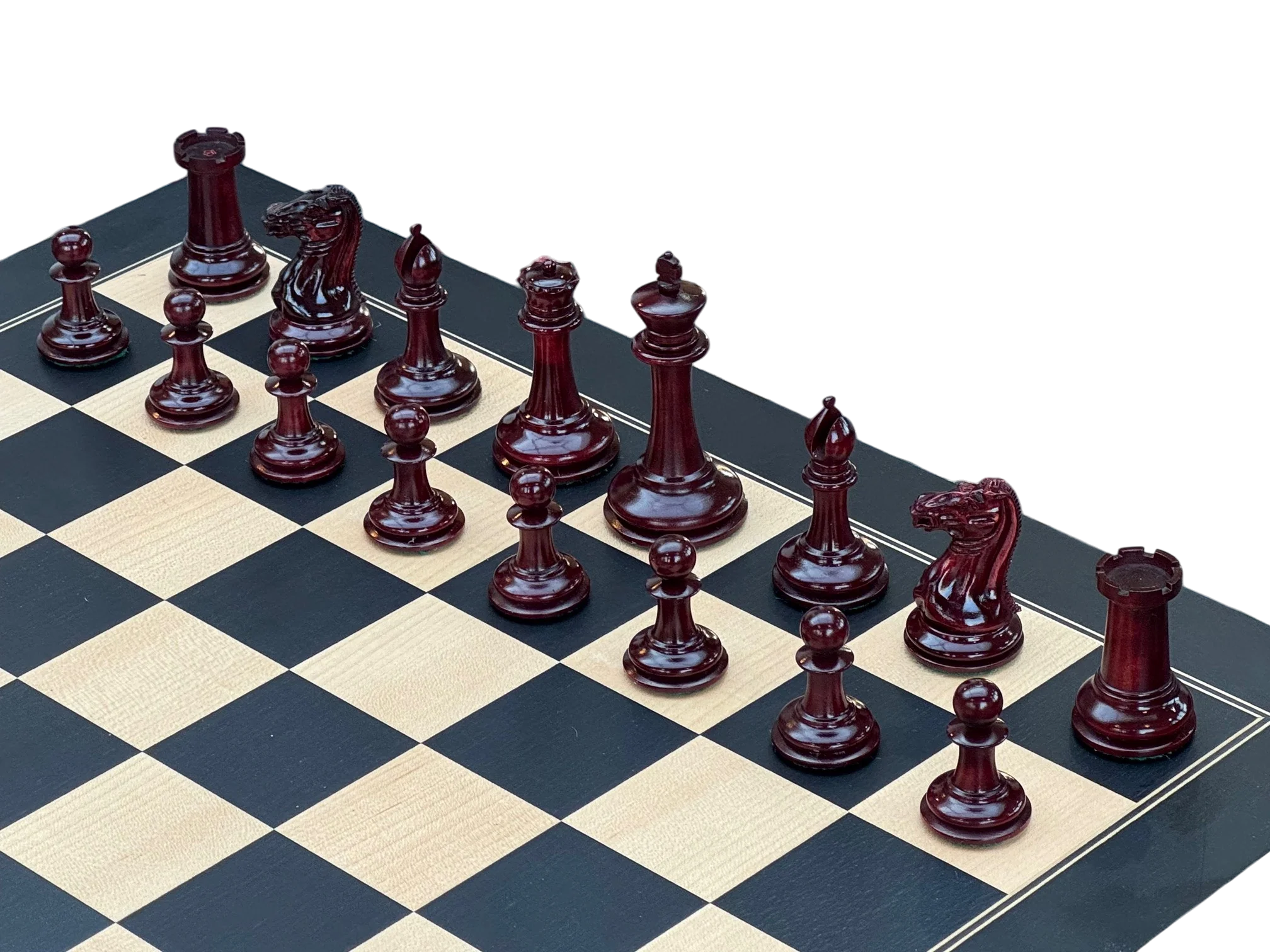 Cooke 3.5" Claret Lacquered Chessmen- 52cm Anegre Deluxe Chessboard & Vinyl Box - Image 3