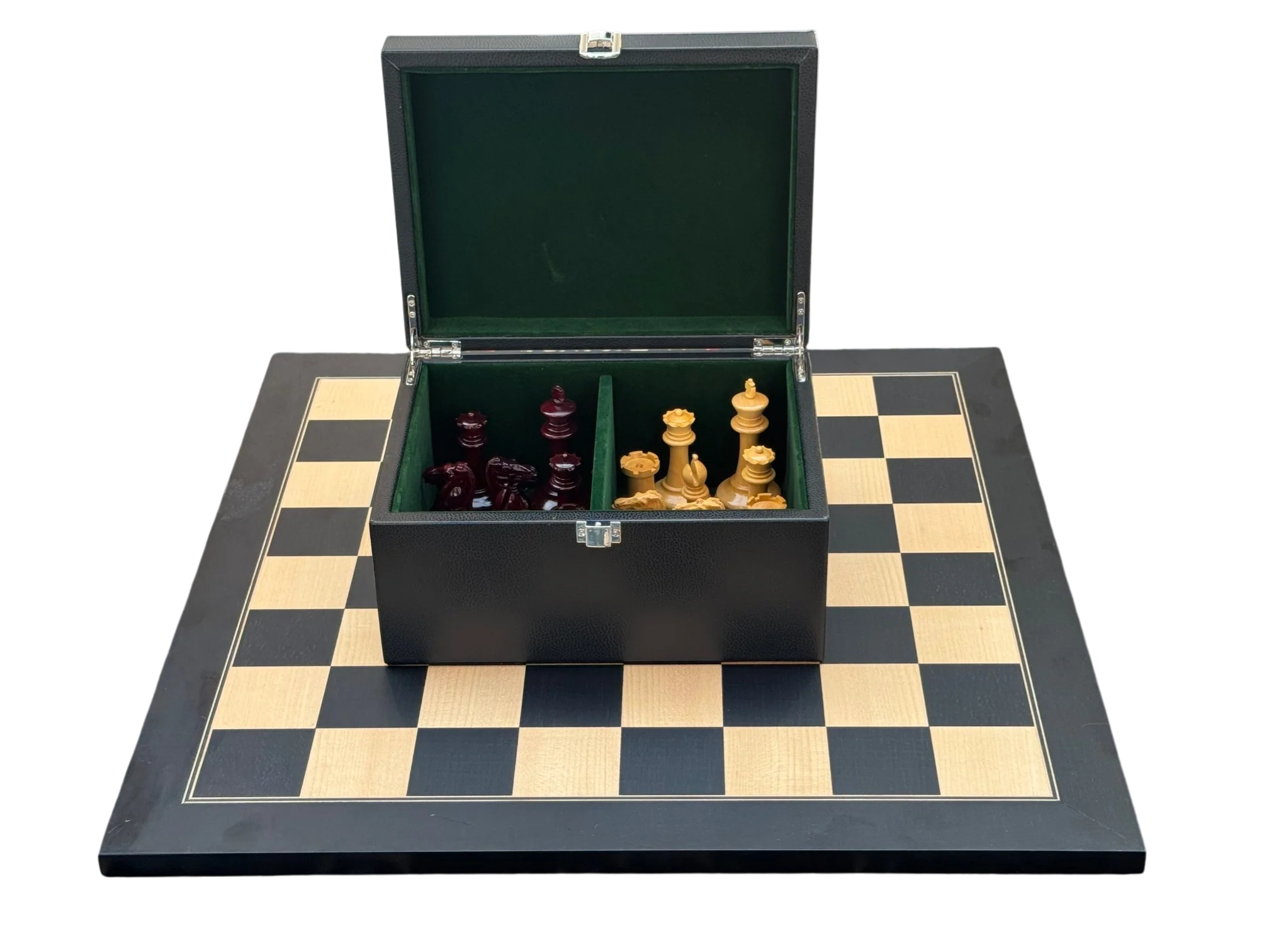 Cooke 3.5" Claret Lacquered Chessmen- 52cm Anegre Deluxe Chessboard & Vinyl Box - Image 7