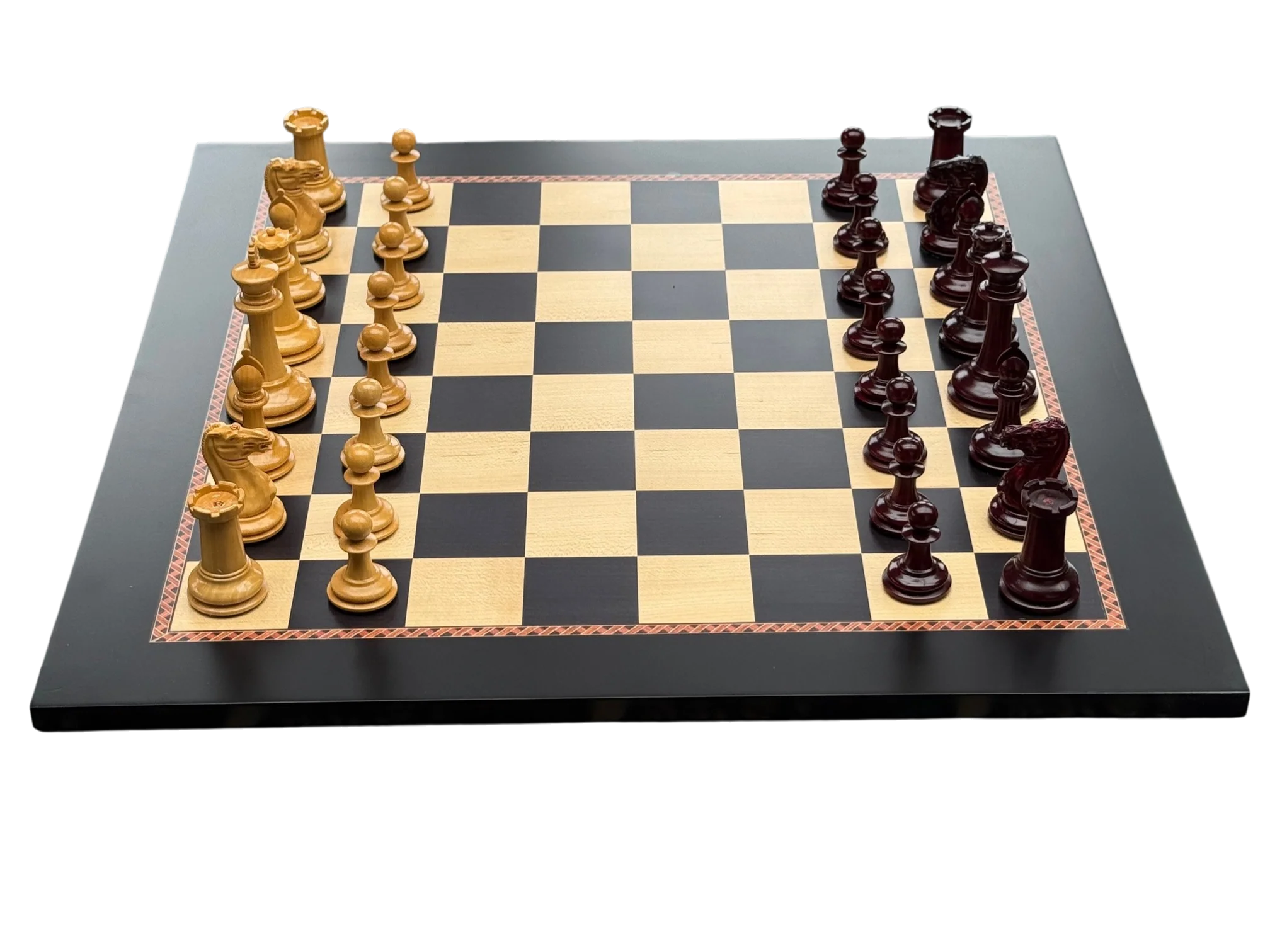 Cooke 3.5" Claret Lacquered Chessmen Anegre Avadia Chessboard & Vinyl Box - Image 2