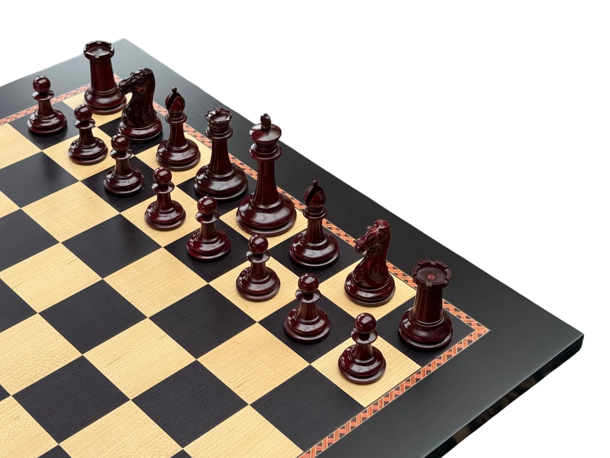 Cooke 3.5" Claret Lacquered Chessmen Anegre Avadia Chessboard & Vinyl Box - Image 4