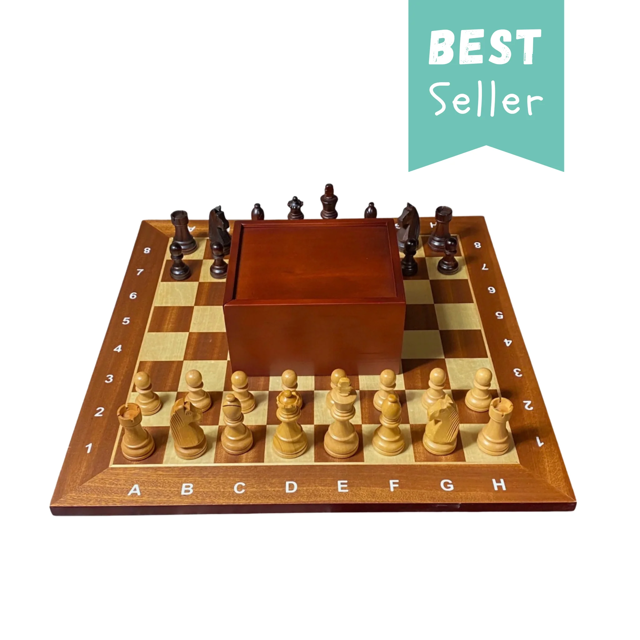 Grandmaster Full Sized Pieces & 20" Algebraic Mahogany Board -Slide Box - Image 4