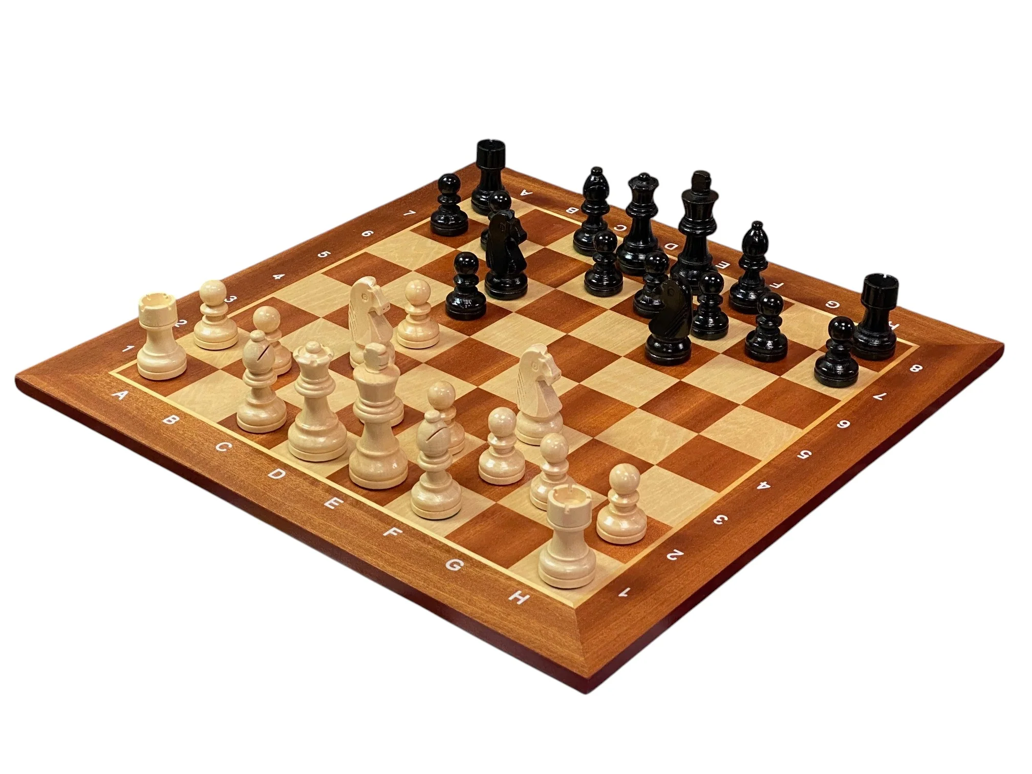 Economy Grandmaster Black Chessmen-  Algebraic Mahogany Chess Board - Image 3