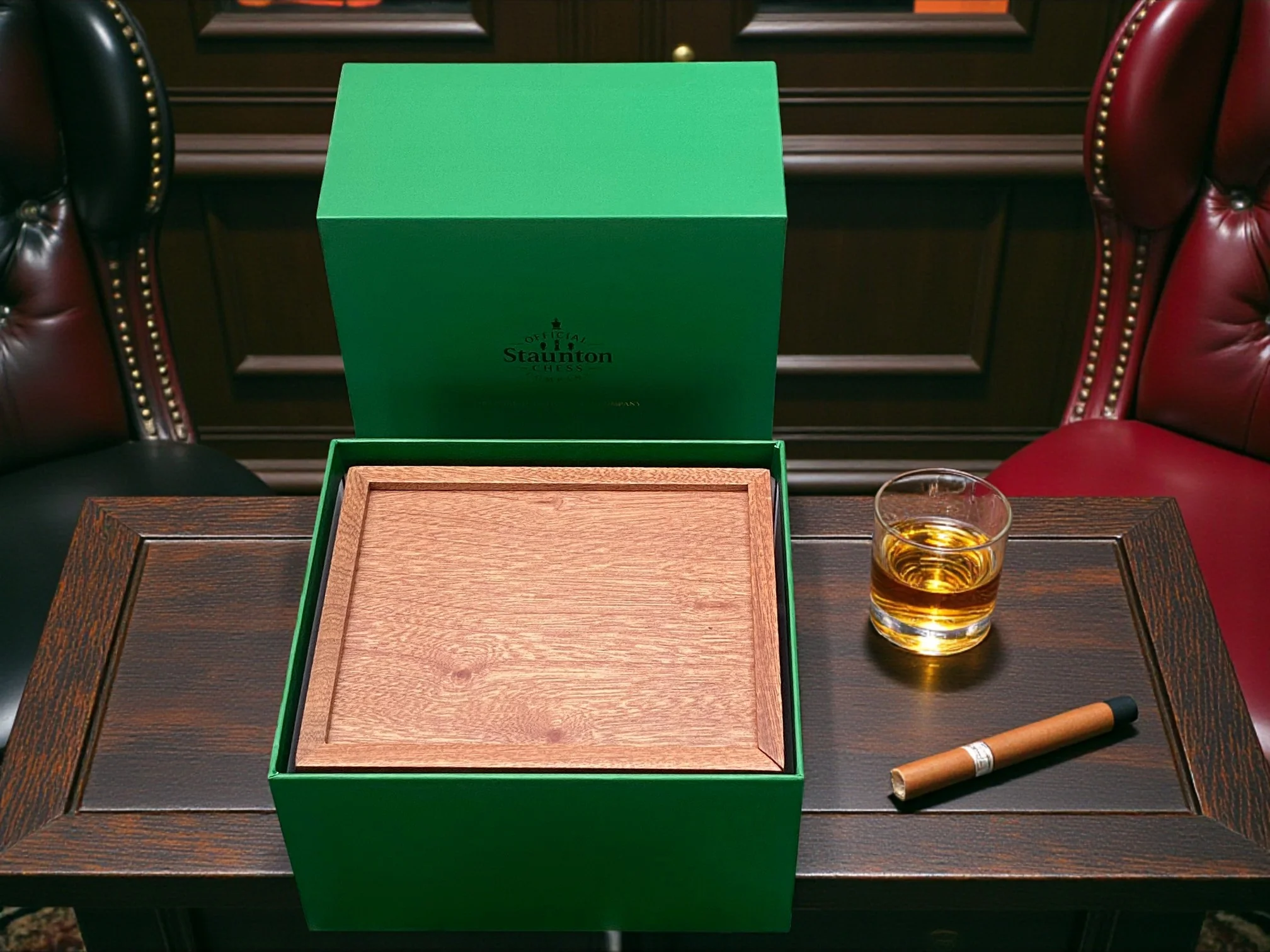 Solid Mahogany Wood Slide Lid Chess Box - Image 2