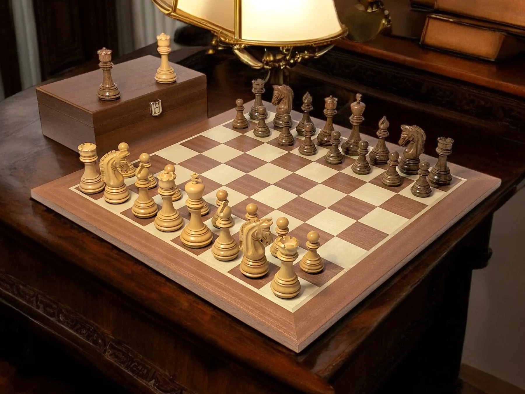 Imperial Acacia Mahogany Chess Set & Mahogany Box - Image 2