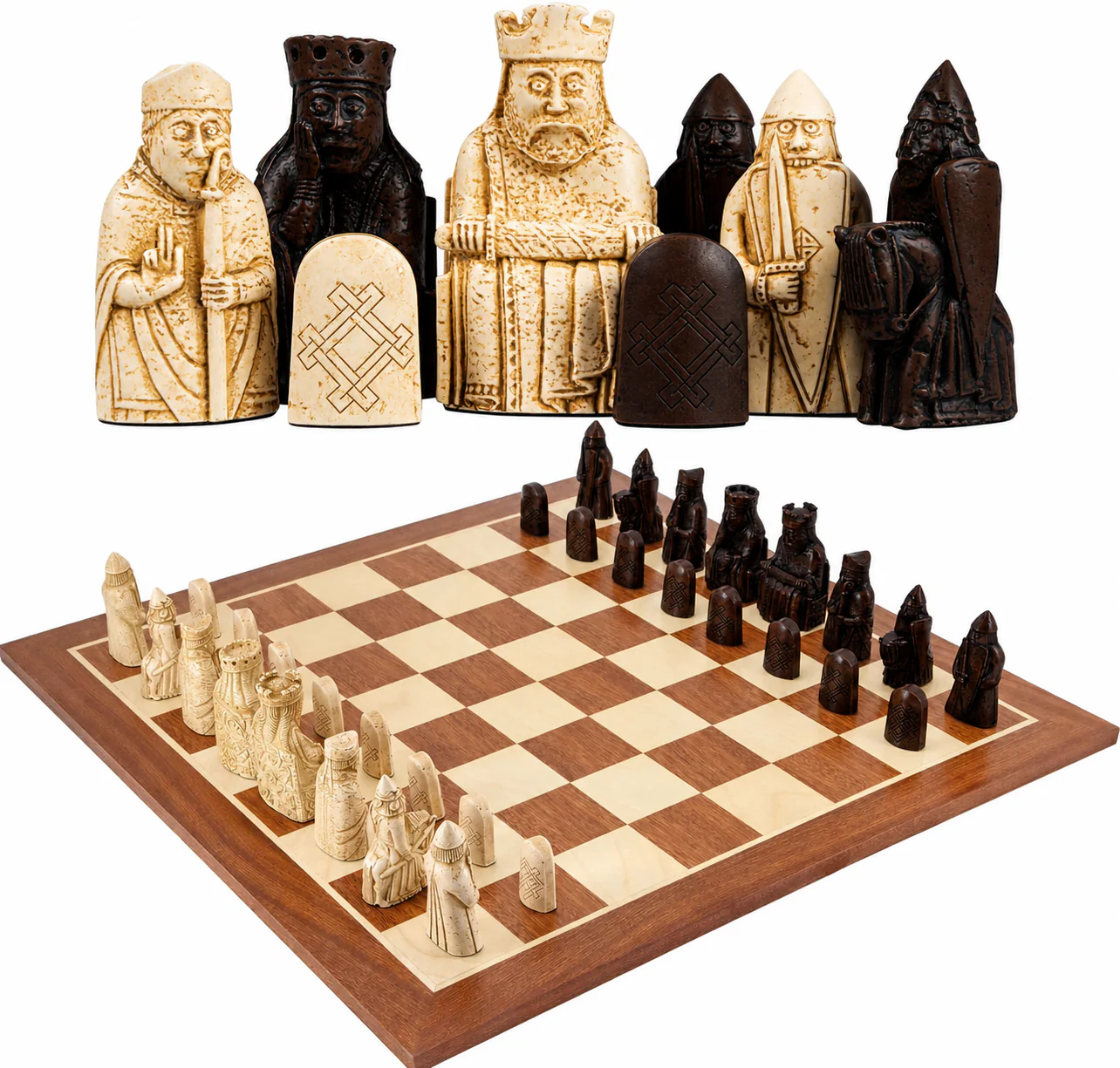 Isle of Lewis Chess Pieces, 19" Mahogany Board - Image 4
