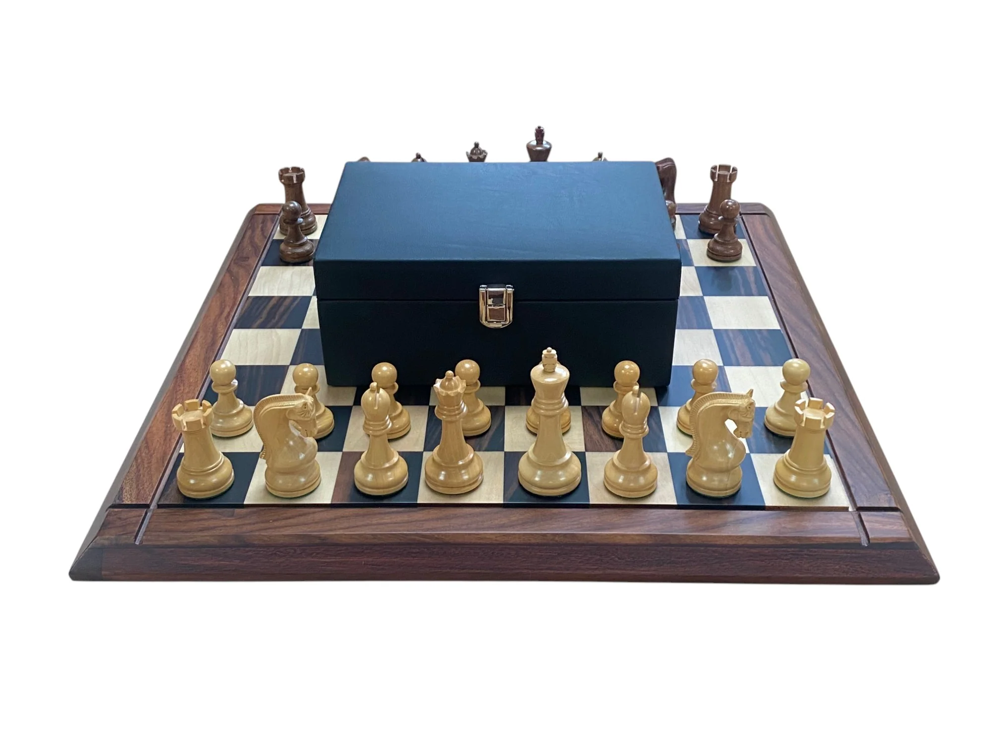 Leningrad Acacia Chess Pieces with Deluxe Ebony Rosewood Chessboard & Vinyl Box - Image 3