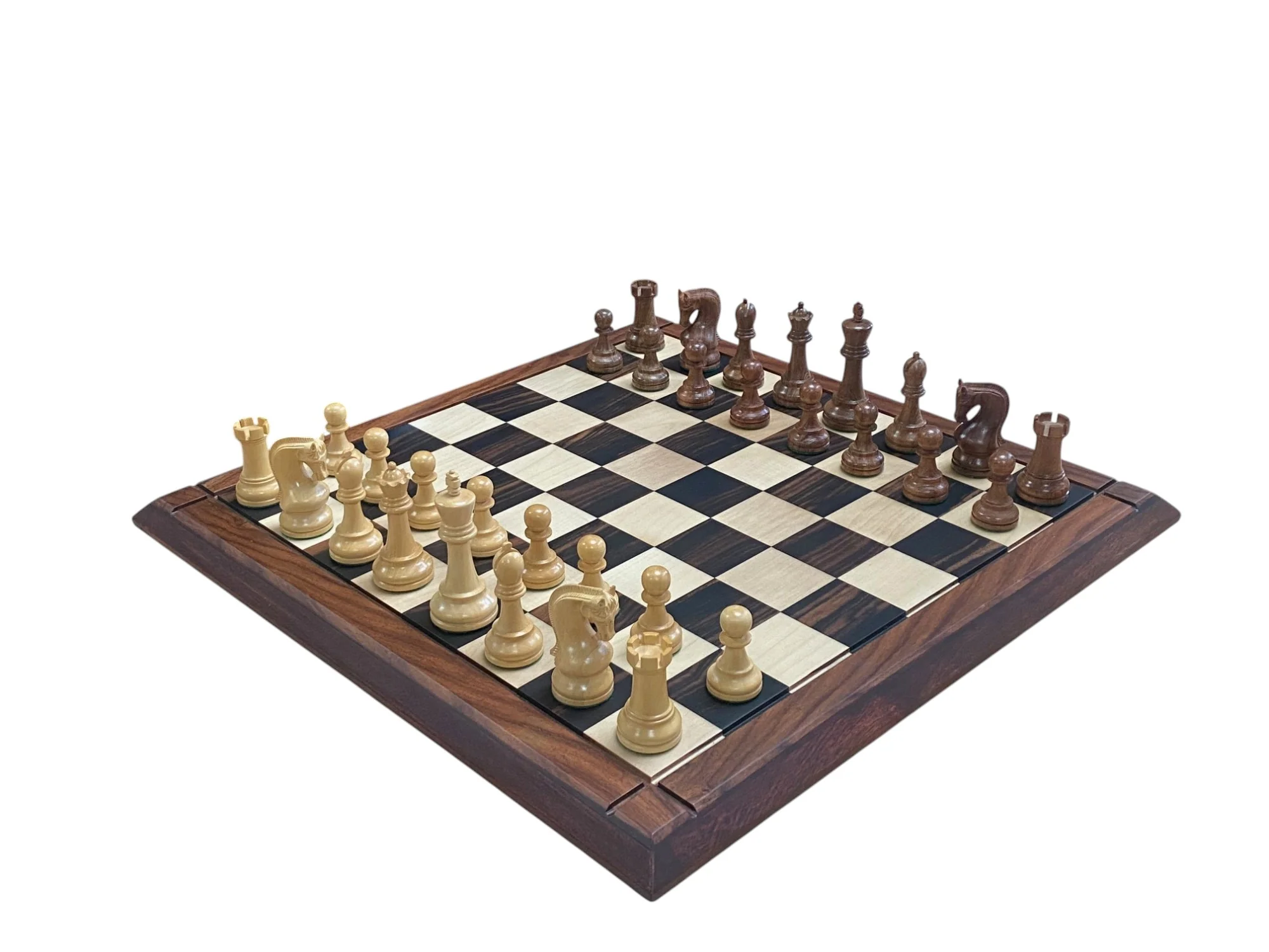 Leningrad Acacia Chess Pieces with Deluxe Ebony Rosewood Chessboard & Vinyl Box - Image 4