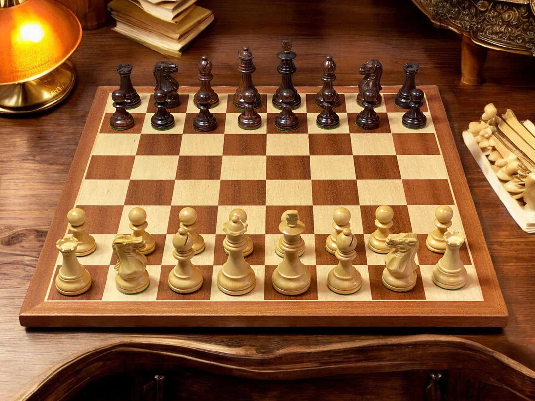 Spirit Anjan Chess Pieces Mahogany Board & Slide Box - Image 2