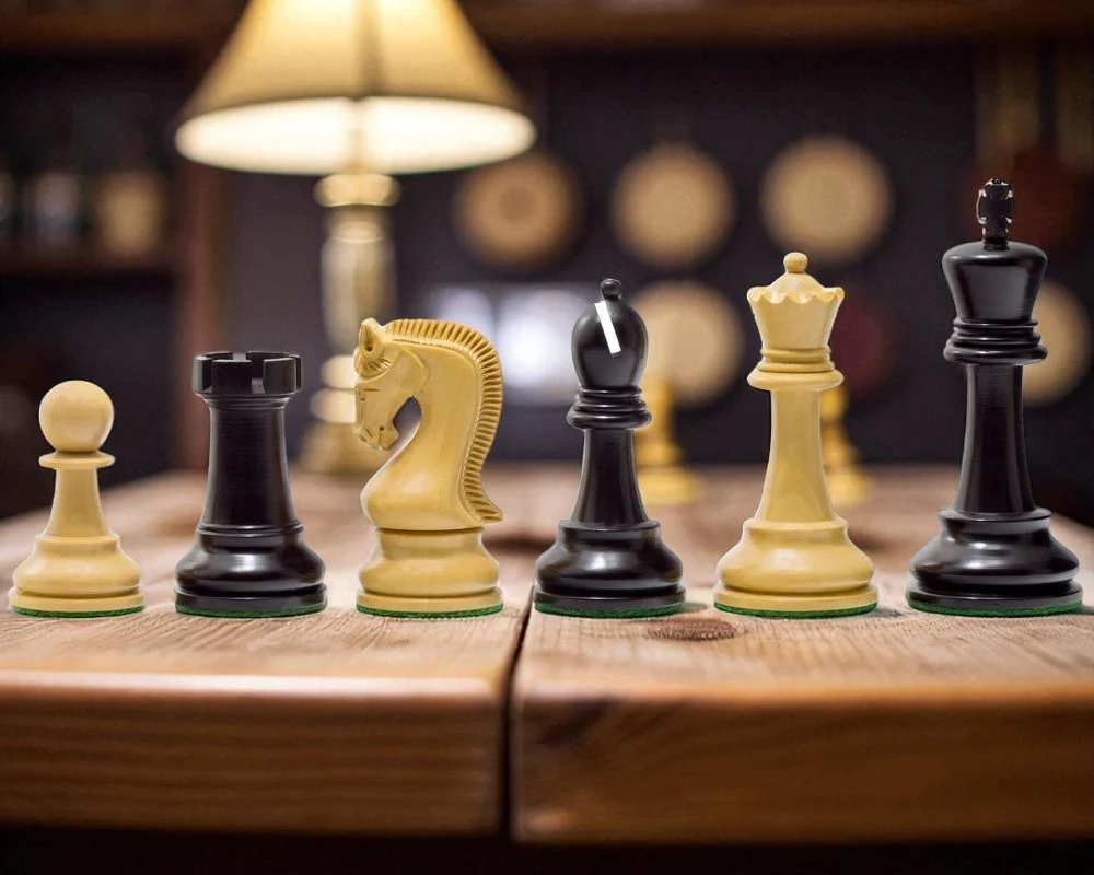 4" Leningrad Staunton Boxwood & Black Chess Pieces - Image 3