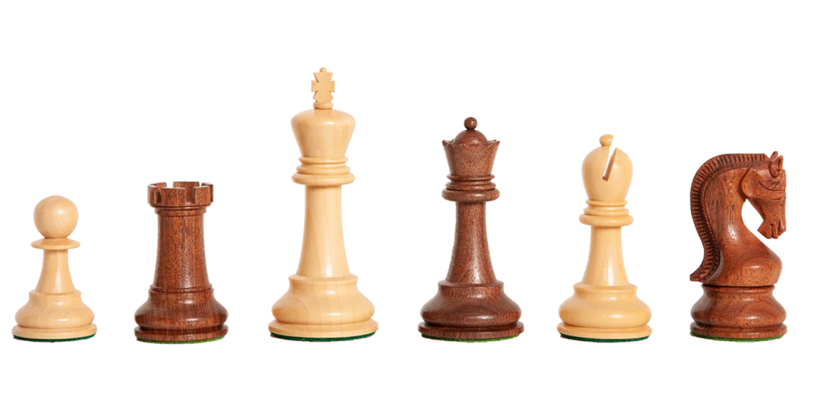4" Staunton Leningrad Acacia Chess Pieces - Image 3