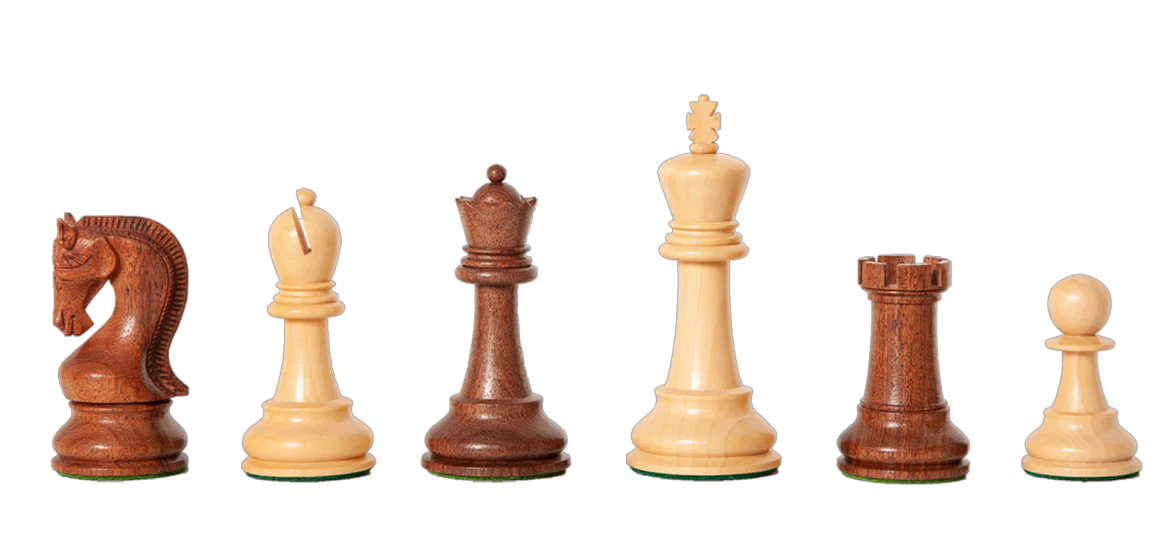 4" Staunton Leningrad Acacia Chess Pieces - Image 4
