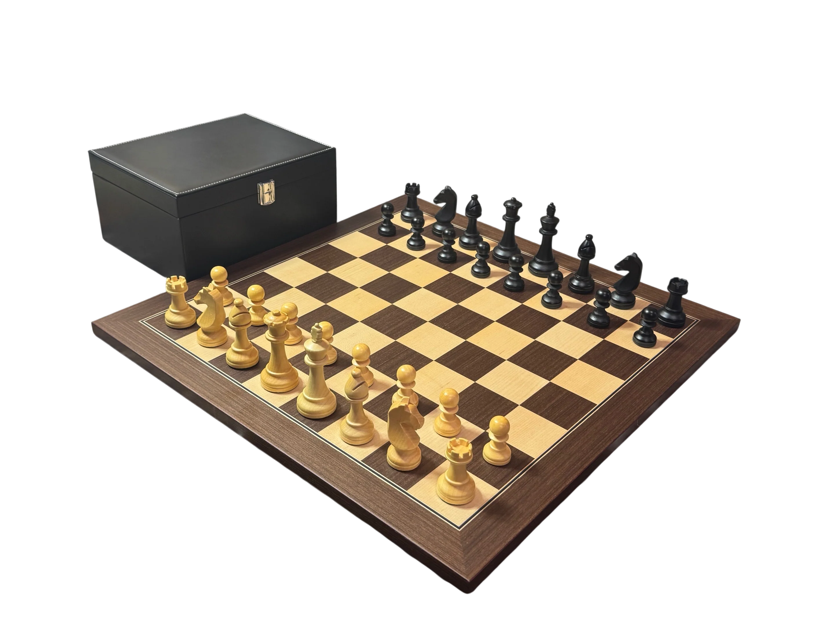 World Chess Style Anegre Pieces, Ebony Maple Deluxe Chess board, Vinly Box - Image 5