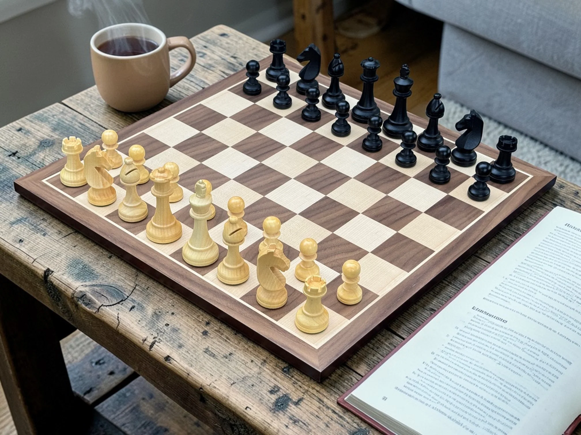 World Chess Style Anegre Pieces, Walnut Board and Vinyl Box - Image 4